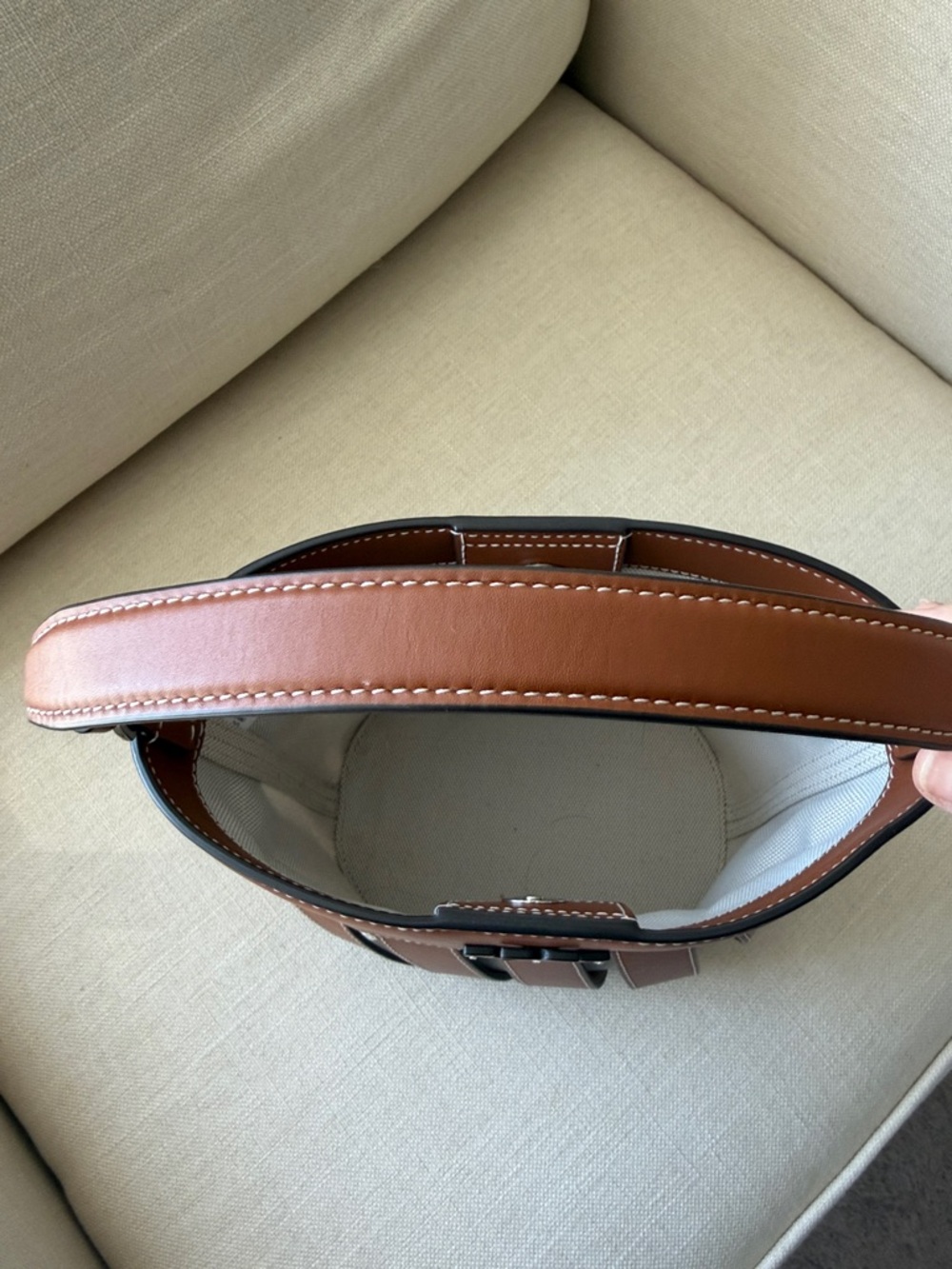 Tory Burch Tan Leather & Cream Canvas Shoulder Bag - Picture 5 of 5